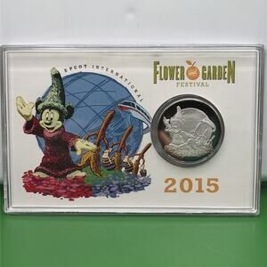 VTG Disney EPCOT Flower And Garden Festival 2015 Silver Plate Coin Mickey Mouse